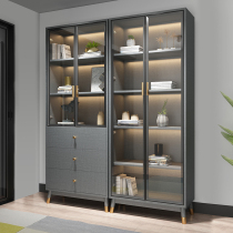 Bookcase with glass door integrated against the wall Nordic modern minimalist study floor-to-ceiling closet light luxury against the wall bookcase
