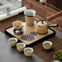 Kiln glaze side pot kung fu tea set Small set ceramic household simple water storage type dry bubble tea tray tea cup complete set