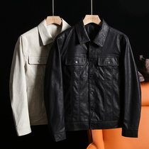 Early spring cattle goods a small amount of microfiber ecological leather designer line spring new mens lapel jacket jacket