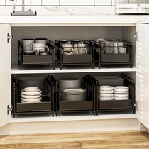 Pingzhi kitchen cabinet dishes pull-out rack deep cabinet drawer type cup water Cup storage Bowl storage dish storage