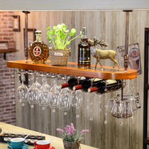 European solid wood wine rack Red wine rack hanging bar wine rack Hanging cup rack Goblet rack upside down