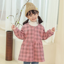 Childrens down jacket corduroy coat autumn and winter velvet thick childrens eating bib girls Anti-dirty outer apron