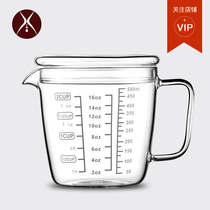 Far shore Milk Cup glass measuring cup with scale microwave oven heating Cup household childrens breakfast heat-resistant water cup cover