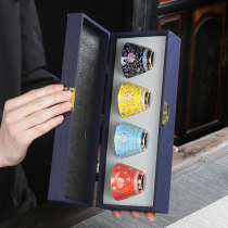 Enamel color Gongfu tea cup Ceramic tea cup Tea set Light luxury household cup Master single cup 4-piece set for men and women