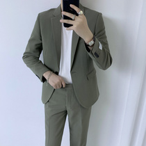 Mens Korean version of the British wind Net red trend suit jacket casual slim suit suit suit young handsome army green