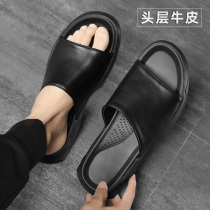 Slippers Male Tide Summer Outwear Minimu Bull Leather Sandals Men Outdoor Genuine Leather Beach Shoes Non-slip Soft Bottom Line