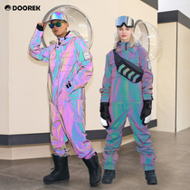 DOOREK limited colorful one-piece reflective ski suit men and womens set night field artifact double board veneer warm and waterproof