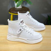 High-top thick-soled white shoes womens 2021 spring new leather all-match casual sports increased lightweight muffin womens shoes