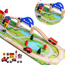 Childrens Puzzle Toy Traffic Scenario City Combo Wooden Toy Dismantling Railcar 40PC Track Flyover