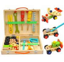 Wooden Cartoon Maintenance Tool Box Children DIY Disassembly And Assembly Screwing Screw Nuts Combined Simulation Tool Toys