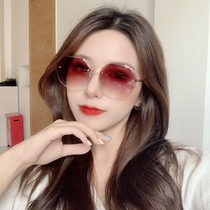Frameless trimmed sun glasses female 2020 Net red Korean tide big frame anti ultraviolet sunglasses round face Street shooting glasses