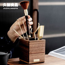 Long-made good walnut tea ceremony six gentlemen solid wood ebony ebony set pure copper kung fu tea set accessories tea knife tea clip