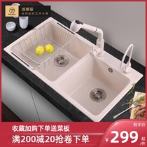 Italian quartz stone kitchen sink sink double tank kitchen sink set home kitchen sink oatmeal color sink