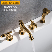 Zhuo Disha bathtub faucet shower four-hole Golden Basin faucet toilet lengthened four-piece cylinder side faucet