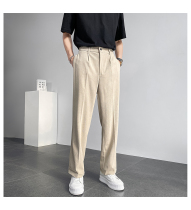 Tide brand corduroy trousers mens loose straight casual trousers light mature wind trend solid color wild wild wide leg suit pants
