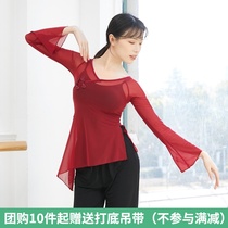 New spring Chinese national classical dance practice clothes female adult body rhyme yarn clothes net yarn elegant dance top