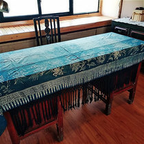 Miao hand woven cloth blue indigo plant dyed bucket pattern home weaving flower and bird hand painted batik tassel quilt tablecloth sofa towel