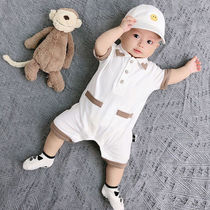 2021 summer baby clothes casual gentleman British ha clothes 100 days full moon male baby jumpsuit short sleeve climbing suit