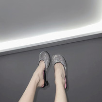 Deficit in Qingkang Girls Heart Pink Water Drill Kitten and Coarse Heel with Baotou Ugly Germination and Semi-Dragging Sandal Women