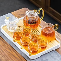 Glass tea set set household tea artifact kung fu hammer tea cup light luxury office meeting guest teapot small set