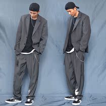 Lazy suit thug profile high sense fried street jacket gray male harbor style leisure trend yuppie suit Ruffian handsome