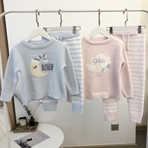 Parent-child autumn and winter soft and lovely cloud letters cute thick winter childrens baby pajamas home suit