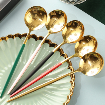 Light luxury Net red spoon long handle home children eat stainless steel spoon spoon spoon Korean cute girl heart gift box
