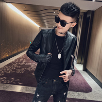 Autumn leather clothing mens Tide brand slim short casual leather jacket mens net red Joker gown jacket Korean version of stand neck coat men