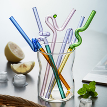 Half room glass straw colored special-shaped creative milk tea juice straw environmental protection heat-resistant non-disposable childrens straw