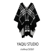 (Double-sided shawl) plaid shawl jacket women autumn and winter wear cloak on both sides wear wool knitted exterior