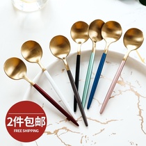 Japanese simple high-grade 304 stainless steel spoon Household long handle spoon Ice cream spoon Coffee stirring spoon Dessert spoon