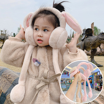 Korean version of the net red mobile Rabbit Ear ear mug plus Velvet Ear warm children Girl cute earmuffs winter cute