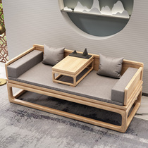 New Chinese Arhat bed Solid wood Chinese elm push-pull living room sofa Solid wood bed Modern simple small apartment bed