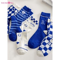 Board Gox Children Klein Blue Midcylinder Socks Spring Fall Pure Cotton Blue Ins Tide Match Shark Pants Long Barrel Socks