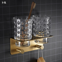 Nordic brass toothbrush cup mouthwash cup holder wall hanging full copper non-perforated toilet double cup toothbrush holder light luxury