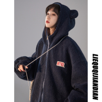 Ears cotton clothes female design sense niche plus cashmere Lamb hair double-sided coat ins tide cotton-padded clothes Korean loose