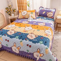 Milk velvet bed cover single piece tatami large Kang cover quilted pad skirt cover flannel padded cotton sheet three-piece set