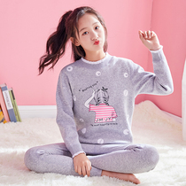 Warm Lingerie Woman Glint Thickened Junior High School Student 11-12-13-14 Year Old Girl Great Boy Warm Clothes Suit