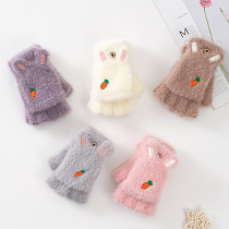 Childrens gloves winter warm girl cute little girl writing homework half finger flip gloves
