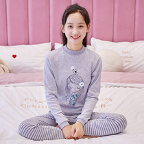 Female childrens autumn clothes and trousers set students Cotton Junior High School students 12 years old 13 thermal underwear girls cotton sweater