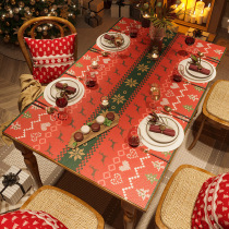 Christmas leather table mat waterproof and oil-proof non-washing table mat rectangular pvc coffee table mat ins red tablecloth
