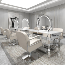 Net Red Barber shop mirror hair salon simple with cabinet integrated mirror table hair salon four-sided double ironing with lamp mirror table