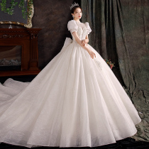 French bubble sleeve wedding dress 2021 new bride main yarn high texture luxury high end tailing court princess style