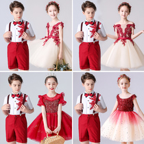 Childrens chorus uniforms primary and secondary school students poetry recitation red choir performance costume dress dress suit