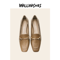 Wang jingle women shoes 2022 new Inn wind small leather shoes retro soft leather thick heel single shoes One foot pedal Lefoe shoes female