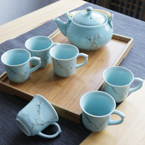Anti-Hot Cup Jingdezhen ceramic tea set household teapot tea cup modern simple Chinese hand-painted bamboo tea tray
