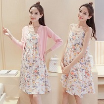 Pregnant women spring summer 2021 new fashion set chiffon suspenders dress Spring and Autumn Tide mother two-piece set