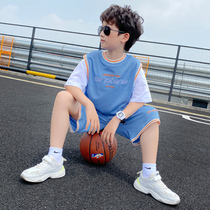 Boys summer clothing short sleeve suit handsome great boy summer two sets boys sports breathable speed dry basketball service wave