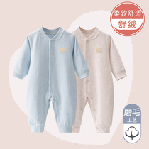 Baby spring and autumn suede pure cotton one-piece clothes baby warm khaclothes autumn and winter even body clothes for baby clothes