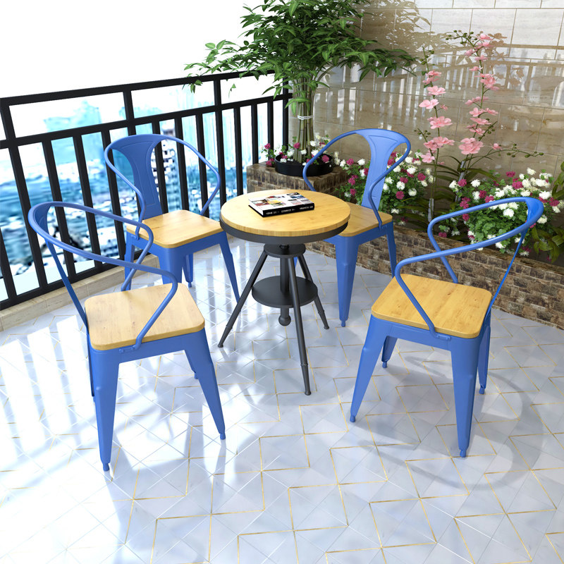 Iron solid wood dining chair chair back-to-back balcony lounge chair in view of the stool home computer chair hotel dining table chair